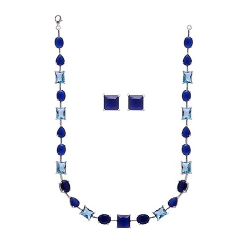 Blue Crystal Beads & White Pearl Kundan Necklace - Fashionvalley